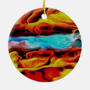 Hot And Cold Elements Acrylic Pour Abstract Ceramic Ornament