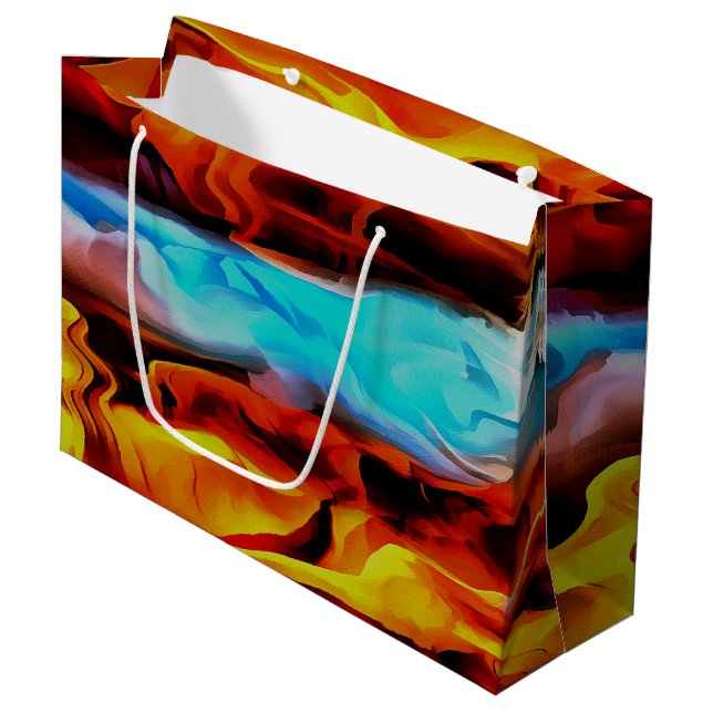 Hot And Cold Elements Acrylic Pour Abstract  Large Gift Bag (Front Angled)