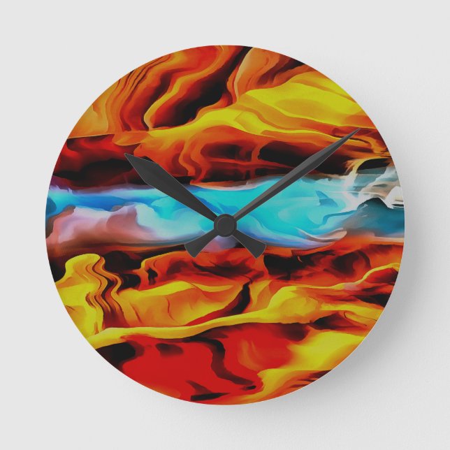 Hot And Cold Elements Acrylic Pour Abstract  Round Clock (Front)