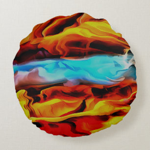Hot And Cold Elements Acrylic Pour Abstract Round Pillow