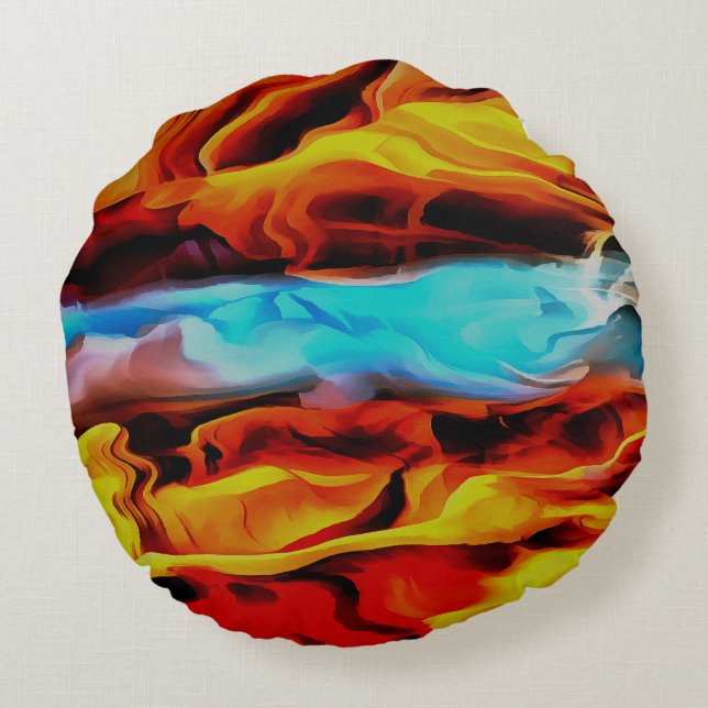 Hot And Cold Elements Acrylic Pour Abstract  Round Pillow (Back)