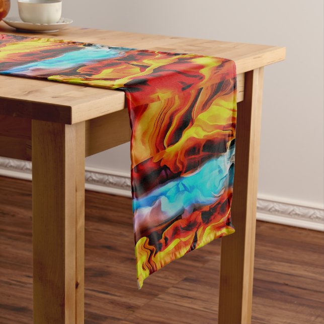 Hot And Cold Elements Acrylic Pour Abstract  Short Table Runner (In Situ)