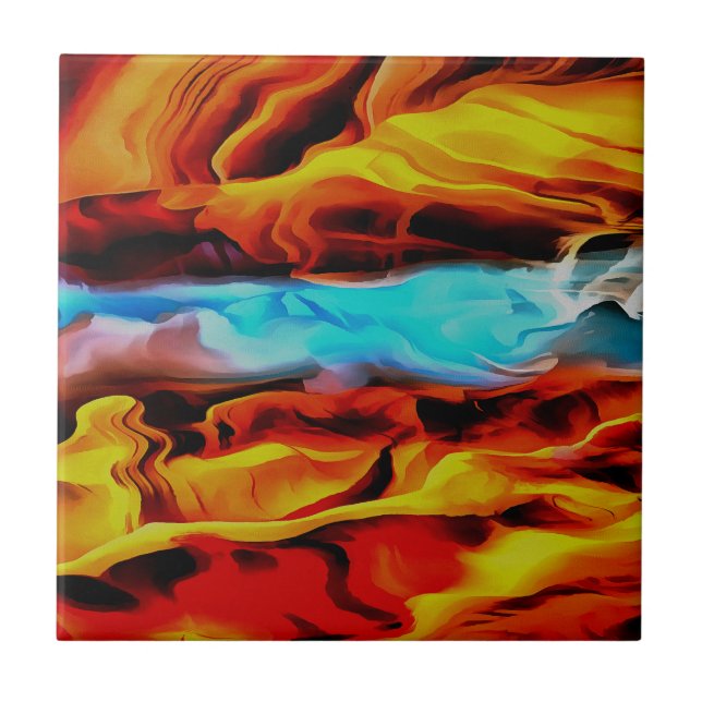 Hot And Cold Elements Acrylic Pour Abstract  Tile (Front)