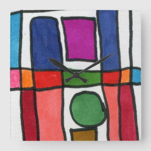 Hot and cool rectangle stripe with a circle accent square wall clock