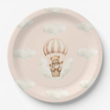 Hot Balloon Teddy Bear Girl Baby Shower Plates