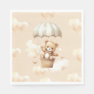 Hot Balloon Teddy Bear Neutral Baby Shower Napkin