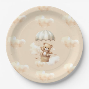 Hot Balloon Teddy Bear Neutral Baby Shower Plates