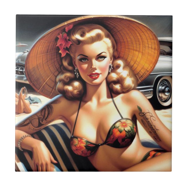 Hot Beach Pin-up Tile (Front)