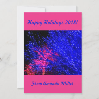 Hot Blue and Pink Christmas Tree Lights Display Holiday Card