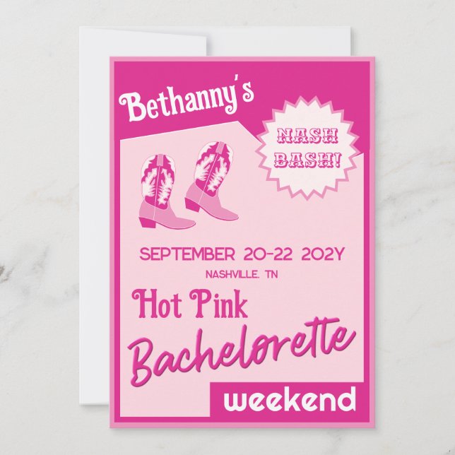 Hot Boots Rose Nash Bash Bachelorette Invitation (Devant)