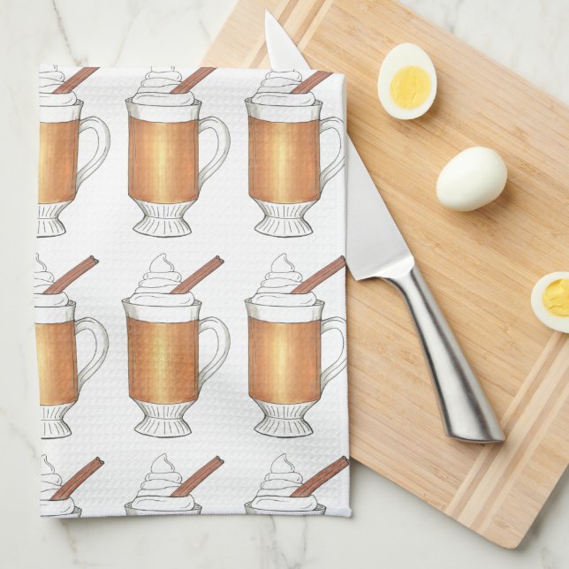 Hot Buttered Rum Cinnamon Winter Drink Cocktail Kitchen Towel (Quarter Fold)