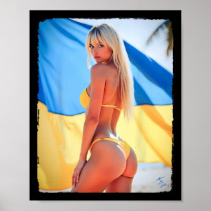 Hot Bybe - Beautiful Bikini Girl With Ukraine Flag Poster