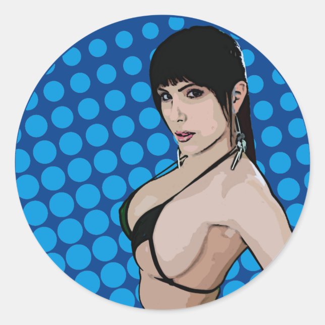 Hot Cartoon Bikini Babe Classic Round Sticker (Front)