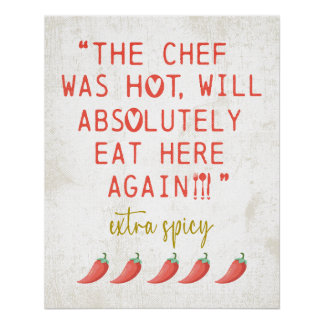 Hot Chef Funny Kitchen Reviews Spicy Peppers Poster