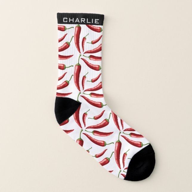 Hot Chili Pattern custom name socks (Left Inside)