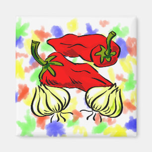 Hot Chili Pepper and Onion Graphic Magnet