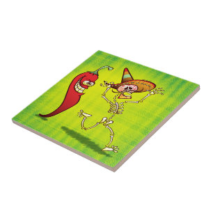 Hot Chili Pepper Nightmare for a Mexican Skeleton Tile