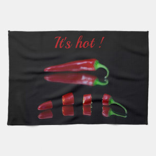 Hot chili pepper photo red and black with text kitchen towel