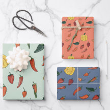 Hot Chili Pepper Wrapping Paper Set of 3
