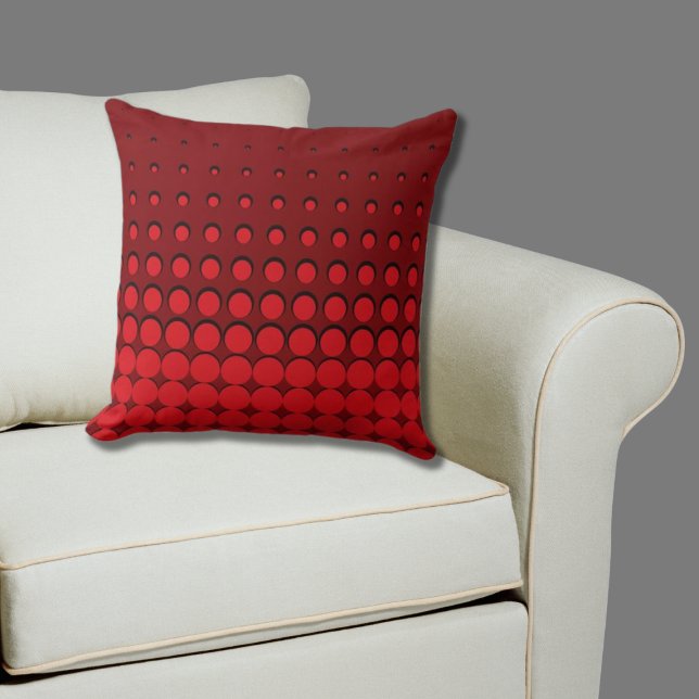 Hot Chili Red & Black Halftone Dots Throw Pillow (Red Pillow Halftone Pattern)