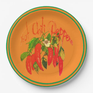 Hot Chili Red Peppers Terra Cotta Background Text Paper Plate