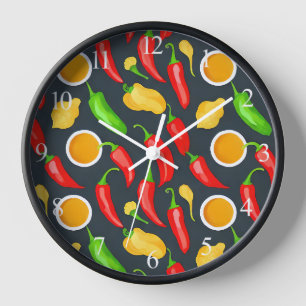 Hot Chilli Peppers Pattern Clock