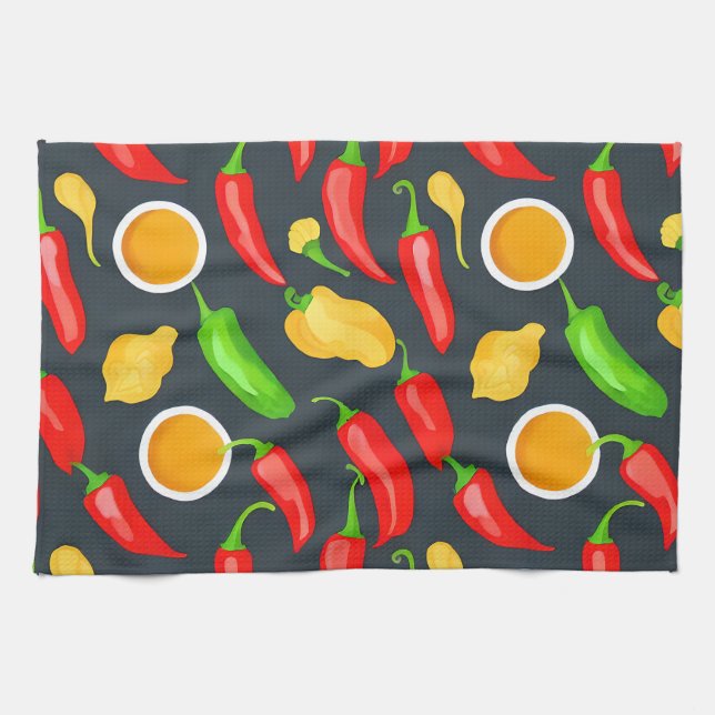 Hot Chilli Peppers Pattern Kitchen Towel (Horizontal)