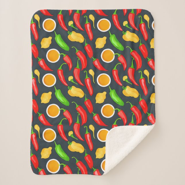 Hot Chilli Peppers Pattern Sherpa Blanket (Front)