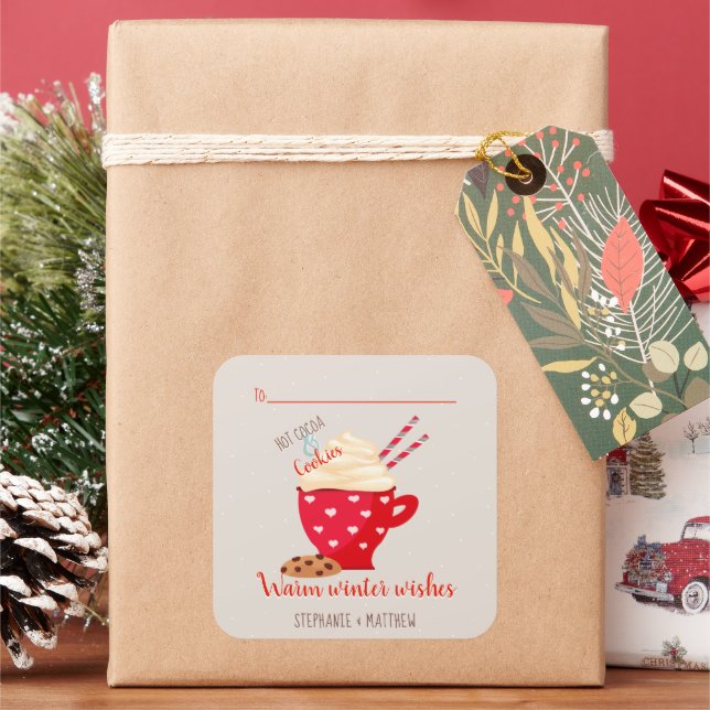 Hot Chocolate and Cookies Square Sticker (Holiday)