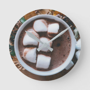 Hot chocolate and marshmallows cocoa round clock