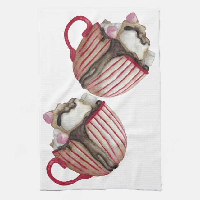 Hot chocolate and marshmallows cocoa sundae  kitchen towel (Vertical)