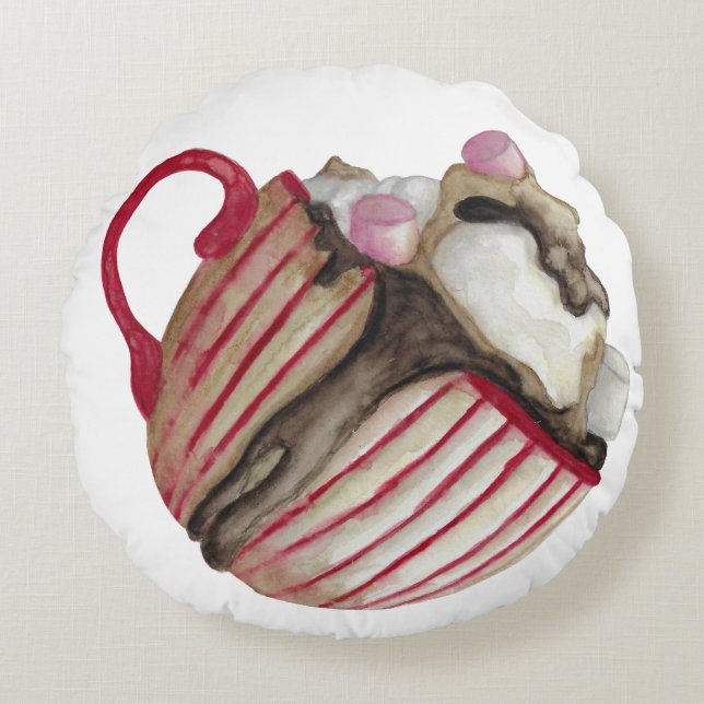 Hot chocolate and marshmallows cocoa sundae throw  round pillow (Front)