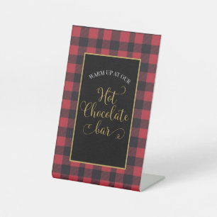 Hot Chocolate Bar Buffalo Plaid Pedestal Sign