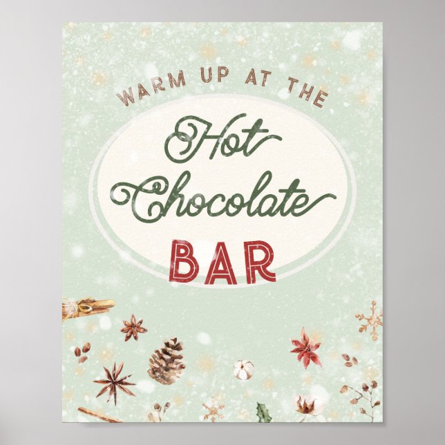 Hot Chocolate Bar Christmas Holiday Cocoa Vintage Poster (Front)