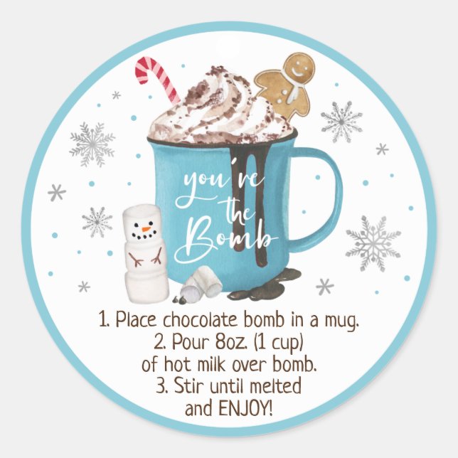 Hot Chocolate Bomb Hot Cocoa Bomb Instruction Classic Round Sticker (Front)