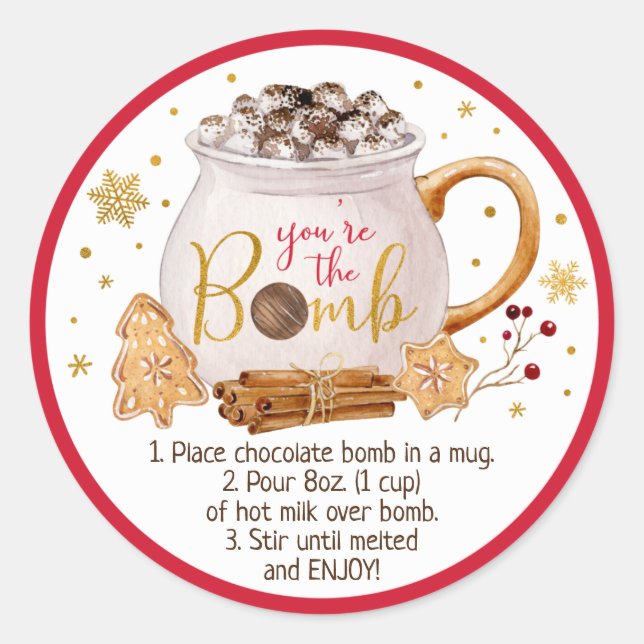 Hot Chocolate Bomb Hot Cocoa Bomb Instruction Classic Round Sticker (Front)