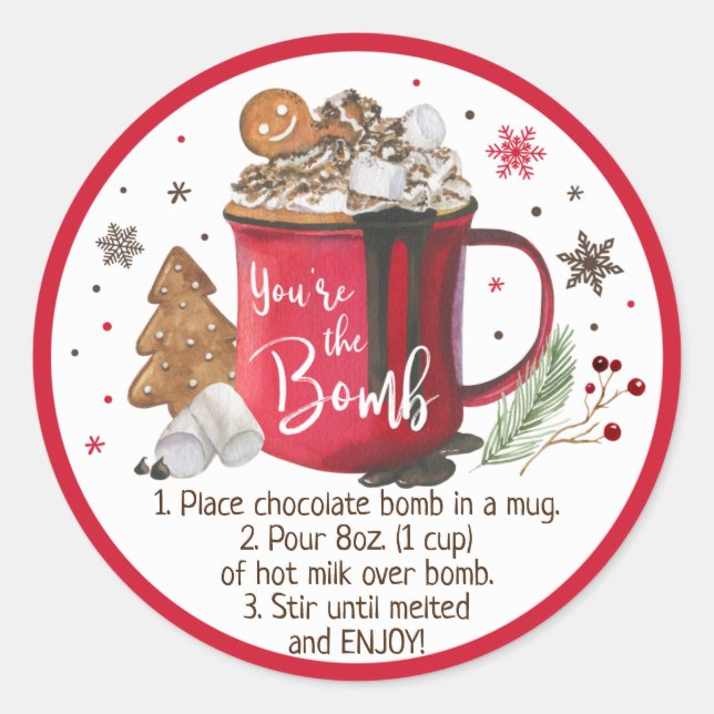 Hot Chocolate Bomb Hot Cocoa Bomb Instruction Classic Round Sticker (Front)