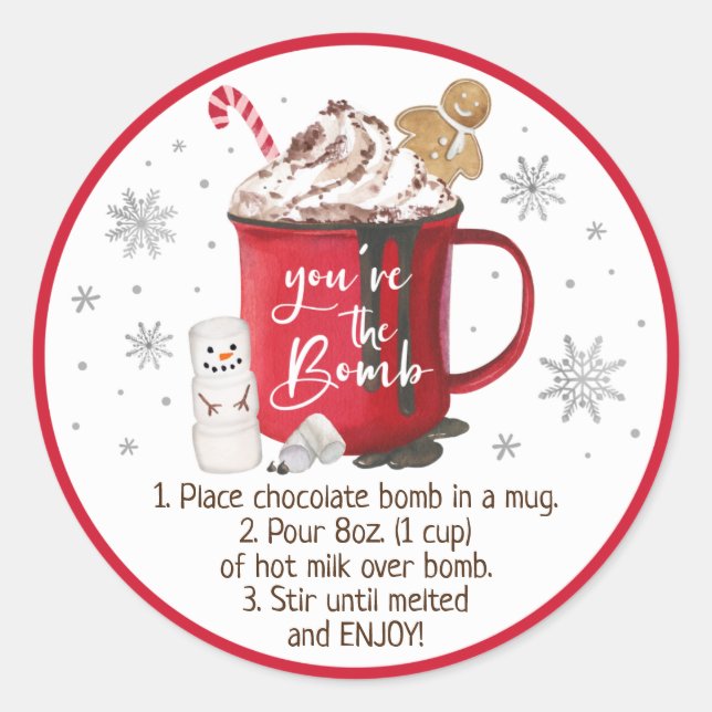 Hot Chocolate Bomb Hot Cocoa Bomb Instruction Classic Round Sticker (Front)