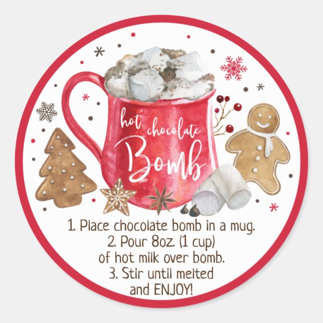 Hot Chocolate Bomb Hot Cocoa Bomb Instruction Classic Round Sticker (Front)