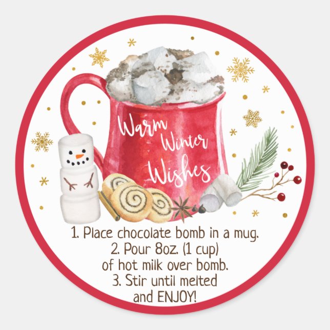 Hot Chocolate Bomb Hot Cocoa Bomb Instruction Classic Round Sticker (Front)