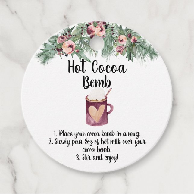 Hot Chocolate Bomb Tag Evergreen Christmas (Front)