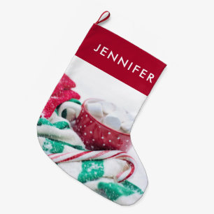 Hot Chocolate & Candy Cane Adorable Large Christmas Stocking