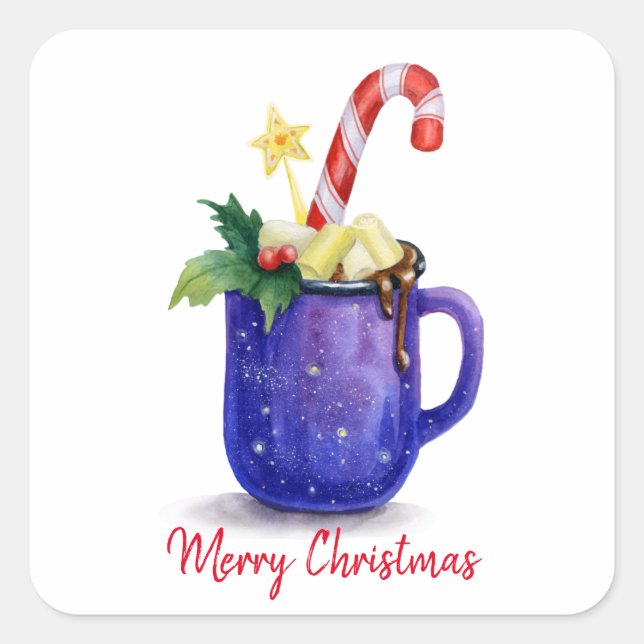 Hot Chocolate & Candy Cane Mag Square Sticker (Front)