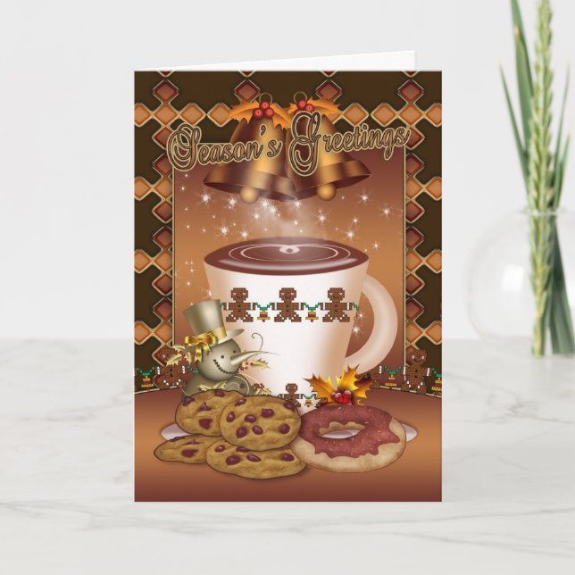 Hot Chocolate Christmas Card Bells And Holly (Front)
