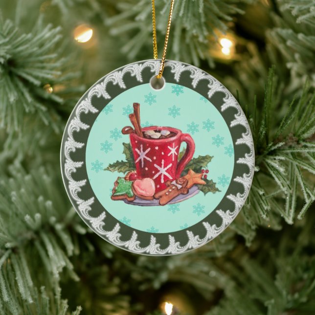 Hot Chocolate Christmas Ceramic Ornament (Tree)