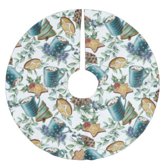 Hot chocolate, Christmas Cookies, and Greenery Brushed Polyester Tree Skirt