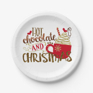 Hot Chocolate & Christmas Holiday Glitter Sparkle Paper Plate