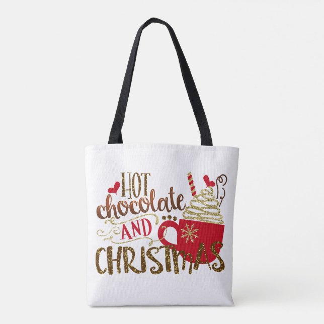 Hot Chocolate & Christmas Holiday Glitter Sparkle Tote Bag (Back)