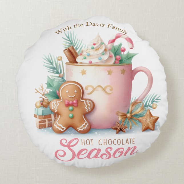 Hot Chocolate Christmas Season Round Pillow  (Back)