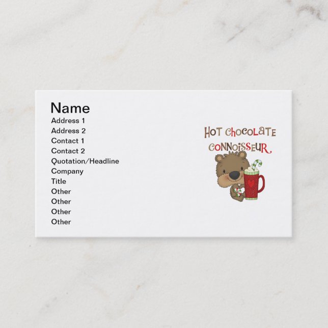 Hot Chocolate Connoisseur Boy Bear Business Card (Front)